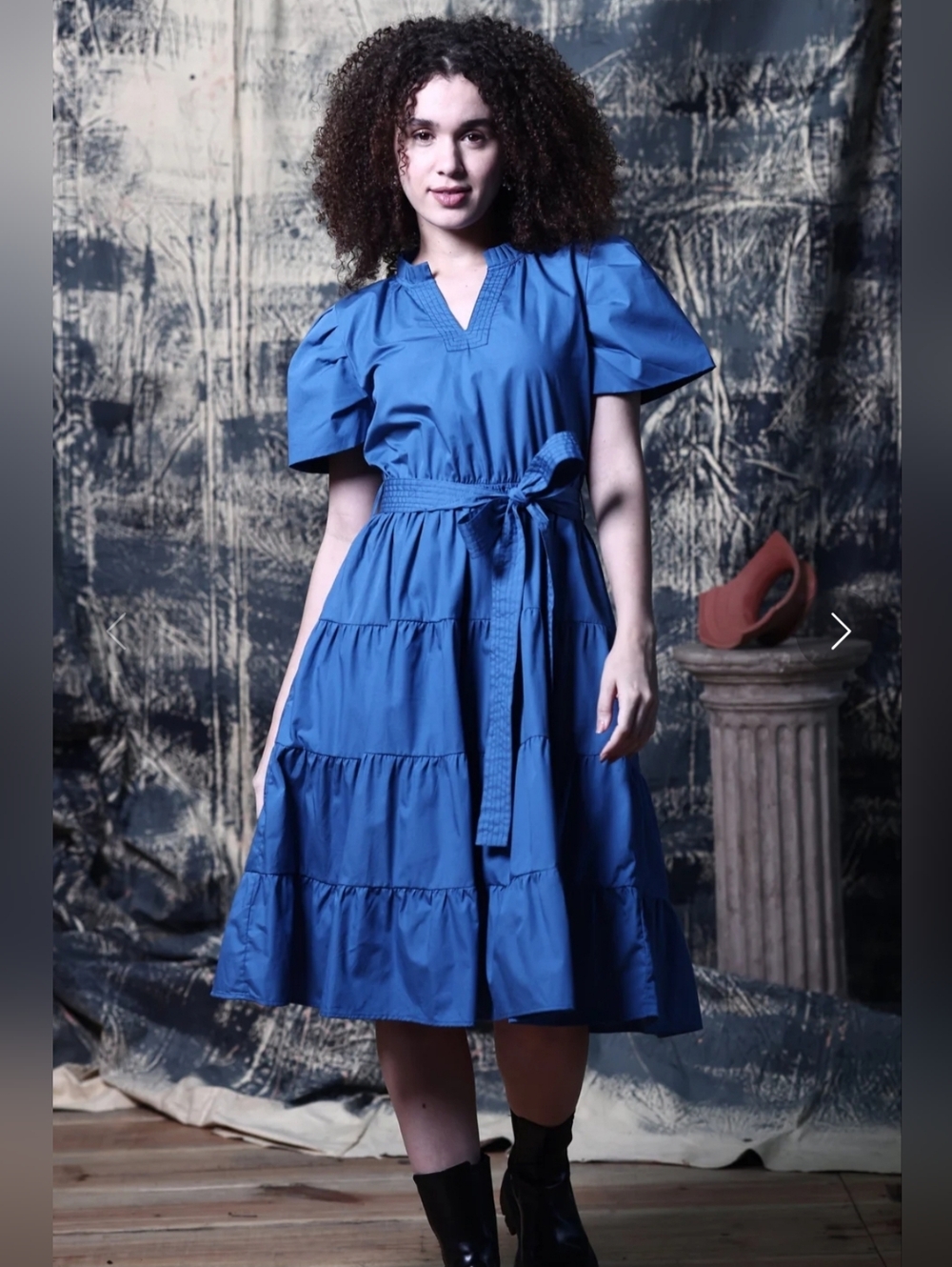 MAUDE VIVANTE Irene Midi Dress Tiered Ruffle Cap Sleeves Petrol Blue Sz S NWT